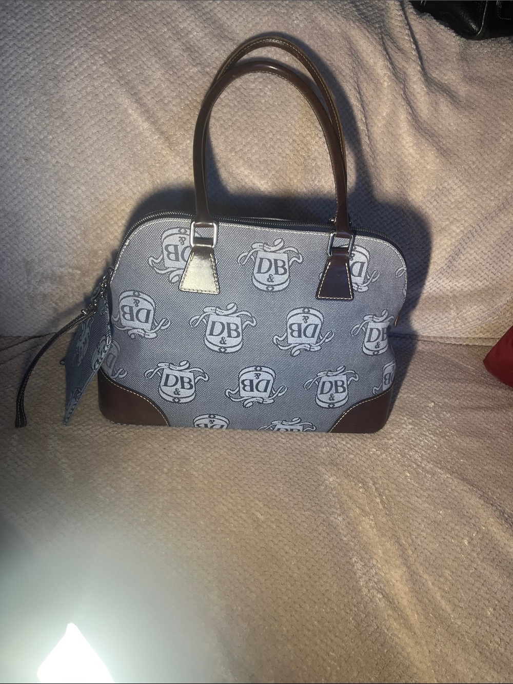 Dooney and Bourke Pattern Gray and Brown Women Tote Bag with Wristlet